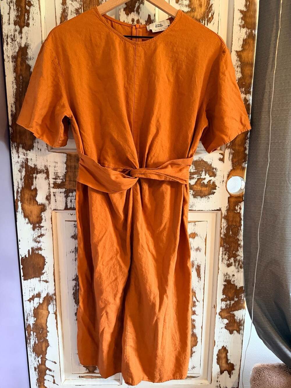 Love, Bonito Burnt Orange Linen Blend Short Sleeve Midi Dress Mediterranean